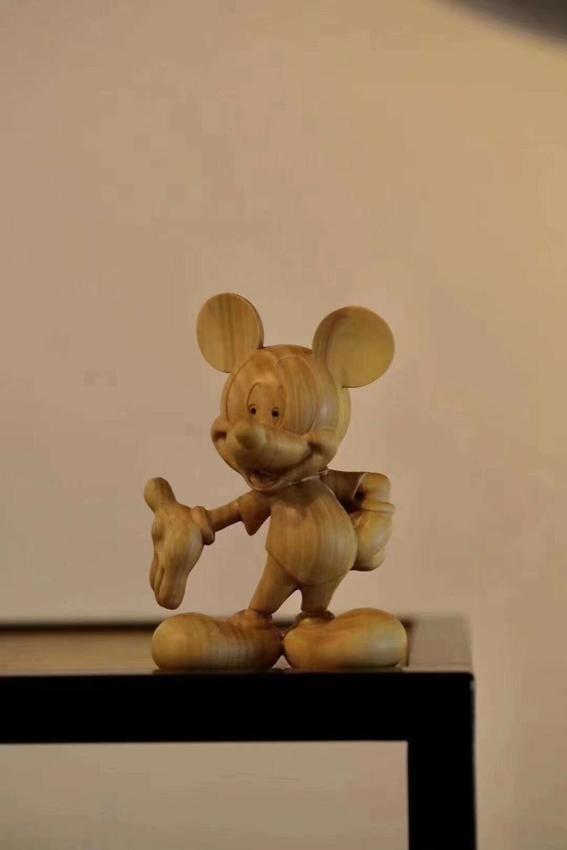 ミッキーマウス エクステリア 木彫り 木 置物　インテリア China Boxwood Wood Hand Carved Mickey Mouse Statue 黄杨木.米老鼠