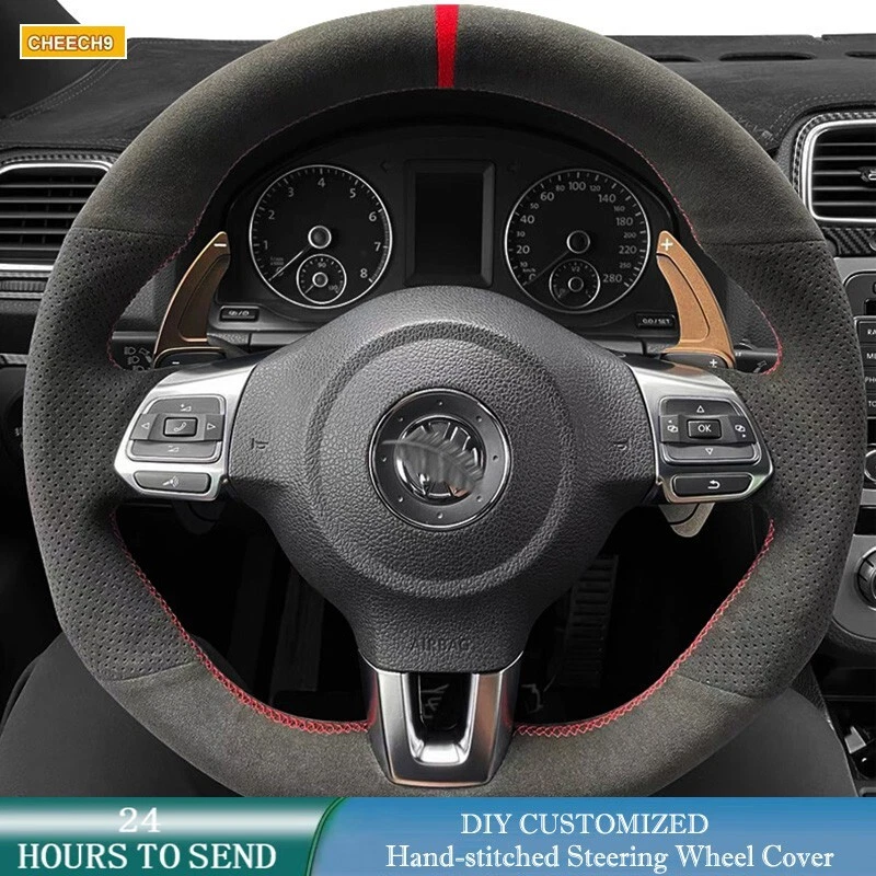 Hand Sewing Car Steering Wheel Cover Suede Wrap For Volkswagen
