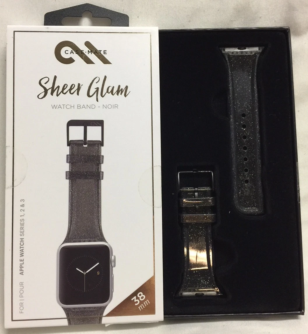 Case Mate Sheer Glam Watch Band for Apple Watch Series 1 2 3 38mm Noir Black