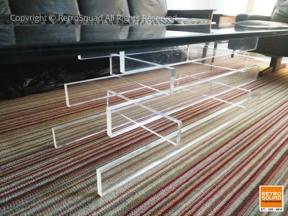 Mesa de centro danesa moderna Lucite y vidrio estilo Karl Springe mediados de siglo MCM Foto 3 de 4