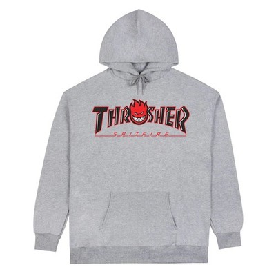 THRASHER スケートボードパーカー グレー　ラスト1 Thrasher Magazine X Spitfire BIG HEAD OUTLINE PULLOVER Skateboard