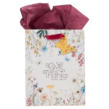 Women's Portrait Gift Bag & Tissue Paper Set w/Scripture: Give Thanks - 1