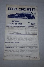 1968 GRAND TRUNK READING RAILROAD EXTRA 2102 WEST EXCURSION POSTER