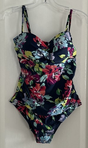 Catalina dunkelblau Blumen Damen 12 14 L verstellbare Träger Einteiler Badeanzug