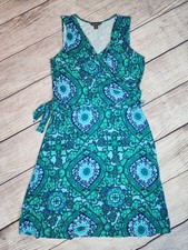 Tommy Bahama Large Green Blue Faux Wrap Dress Resort Vacation Tropical V Neck