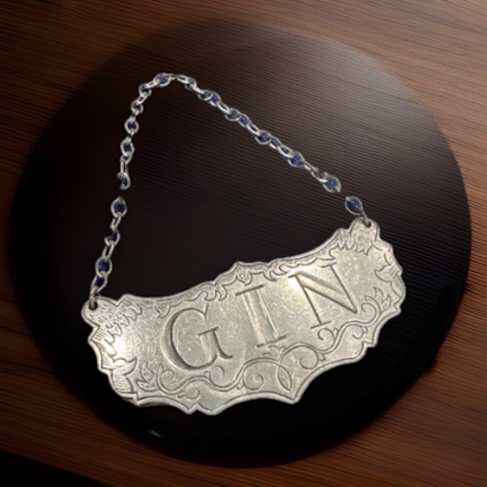 Vintage Complete Set Of 6 Stieff  Pewter Decanter Liquor Labels Tags Circa 1960s