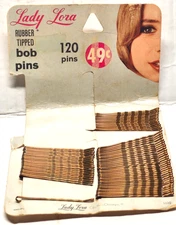 Vintage Lady Lora Co Rubber Tipped Gold Toned Bob Bobbie Pins  60+ on Card