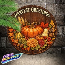 Pumpkin Harvest Welcome Sign Rustic Iron Plaque Fall Decor