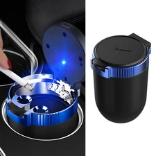 Portable Car Ashtray with Lid Smell Proof LED Light Stainless Steel Cup Holder