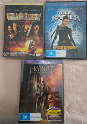 Pirate of the Carribean Curse Black Pearl TombRaider Hobbit Smaug VG DVD R4