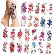 PHOGARY 24 pieces Women Temporary Tattoos Large Flowers , Bright Colored Fake
