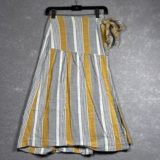 Anthropologie Maeve Skirt Womens 4 Laura Yellow Striped ALine Wrap Tie Boho Midi
