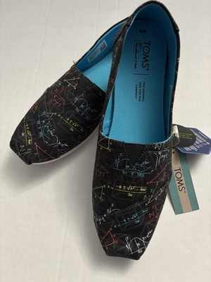 New! Toms Women s Alpargata Shoes Black Glow In Dark Math Print Size 8
