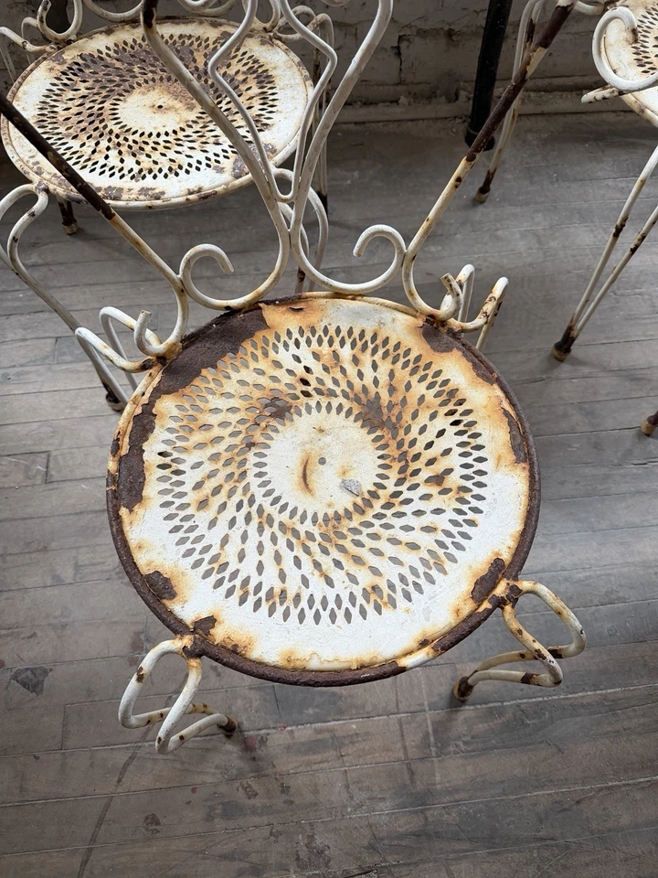 Antiguo sillón de jardín francés de hierro forjado muebles de patio lote de 4 Foto 4 de 4