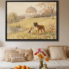 Watercolor Painting Dog Beagle Canvas Print Floral Still Life Wall Art Decor