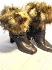 1 pr Faux Fur Cuffs Furry Winter Leg Wrist Boot Cuff Fur Arm Warmers Brown/Cream