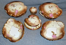 Haviland Limoges-3264-Serving Bowls-Lids-Plates-Brown-Rose-13 Pieces