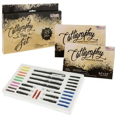 35pc Calligraphy Pen Writing Set, 4 Pens, 5 Nib Styles, 22 Ink Cartridges, Pad