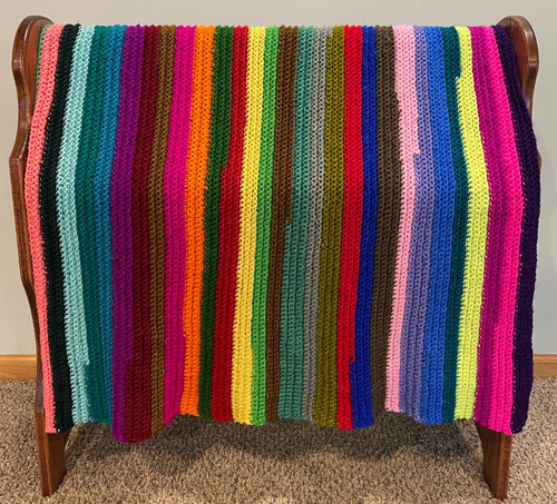 VINTAGE Hand Crocheted Rainbow Afghan Throw Blanket 42x84 Multicolor Boho Retro