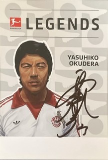 Yasuhiko Okudera Handsignierte Autogrammkarte 1. FC Köln Legende