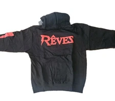 Reves Paris Black Hoodie Large L 100% Cotton Made in USA Red Logo  Sleeve Design