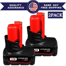 2-PACK 6.0AH Battery For Milwaukee M12 12V Extended Capacity Lithium 48-11-2411