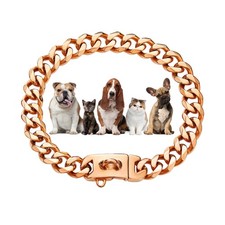 Rose Gold Chain Dog Collar 13mm 18K Gold Cuban Link Dog Collar with... Fast Ship