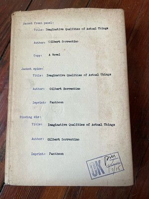 Gilbert Sorrentino Imaginative Qualities Of Actual Things Hardcover First