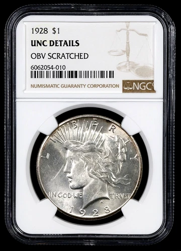 1928 Peace Dollar – NGC UNC Det. Scratches – Key Date – Strong Eye Appeal - #380