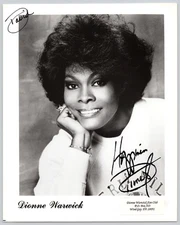 Dionne Warwick Headshot Fan Club Hand Signed Photo 8x10"