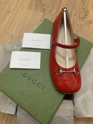 Ballerina Gucci Vernice Rosso Morsetto Gucci Lackleder Schuhe 35 EU Neu Karton