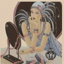 Art Deco Lady in Lavender Dress with Mirror Counted Cross Stitch Chart No. 1-34