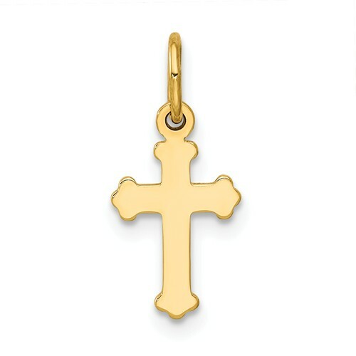 Echt 14kt Gelbgold Mini Poliert Kreuz Charm - Bild 1 von 5