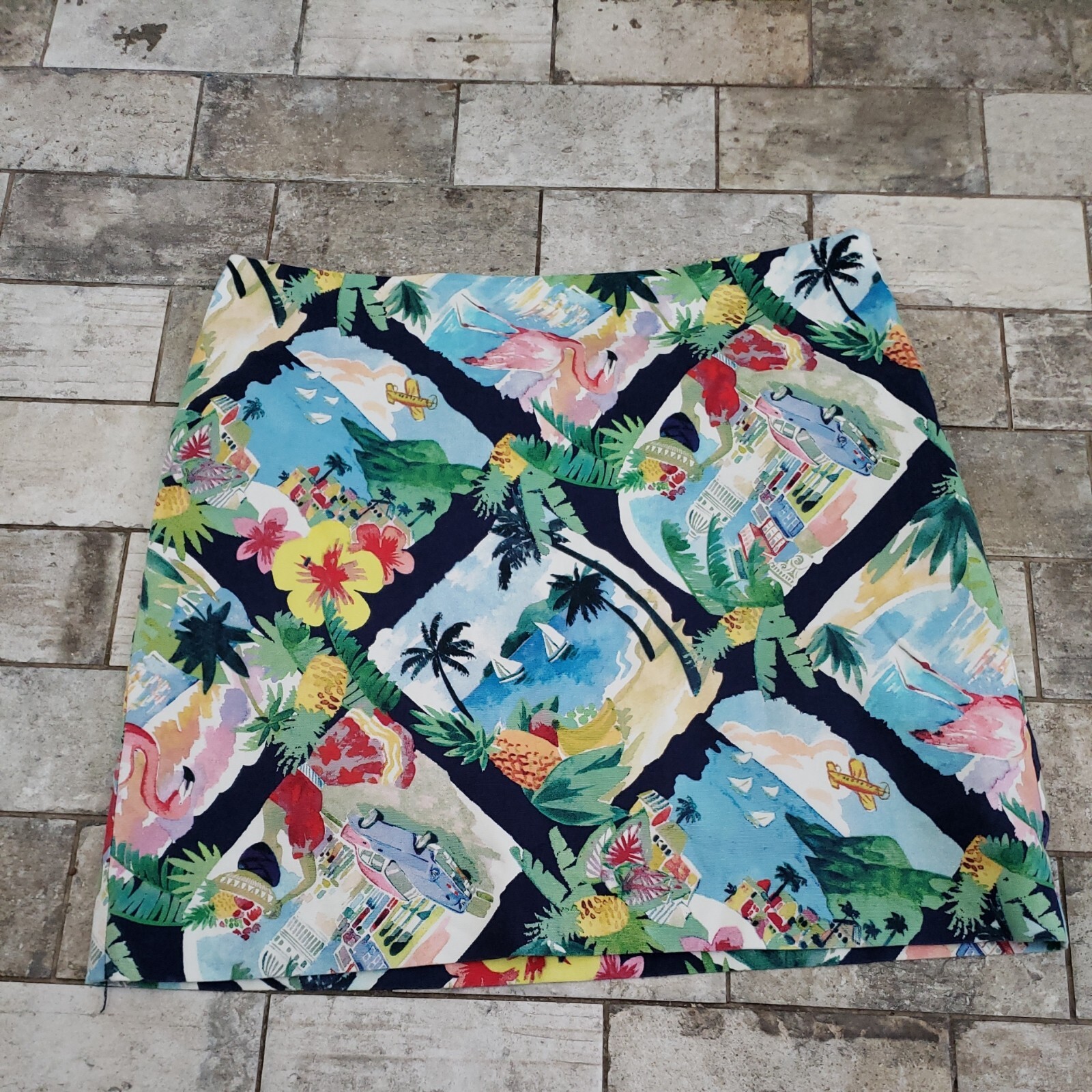 Talbots Mini Skirt 14 Tropical Beach Flamingo Print Hawaiian Vacation  lined-image