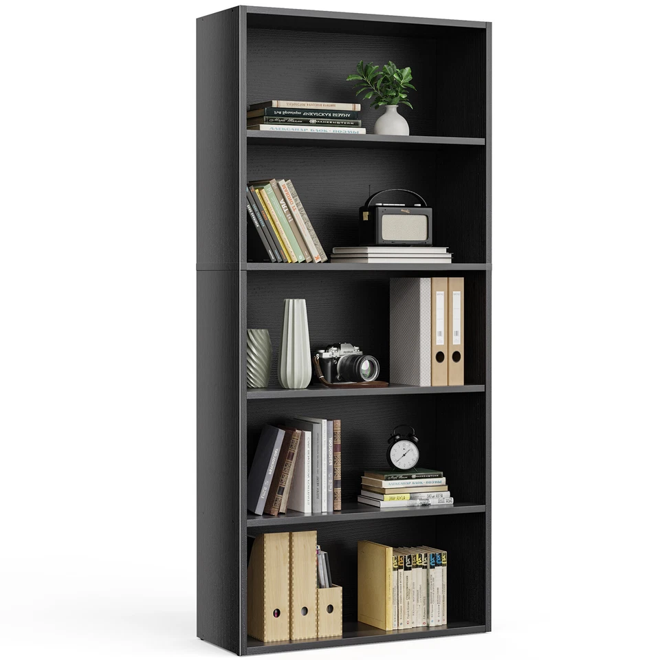 Bookshelf 5/6Tier Adjustable Bookcase Open Wood Magazine Organizer Storage Shelf - Image 2 of 4