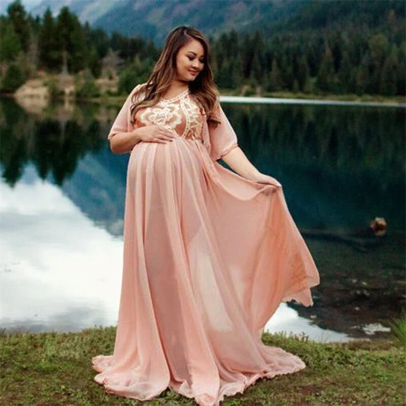 Pink lace hot sale maternity maxi dress