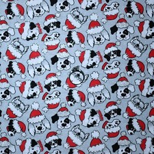 BonEFul Fabric FQ Cotton Quilt Gray Puppy Dog Red White Santa Hat Breed Spot Dot