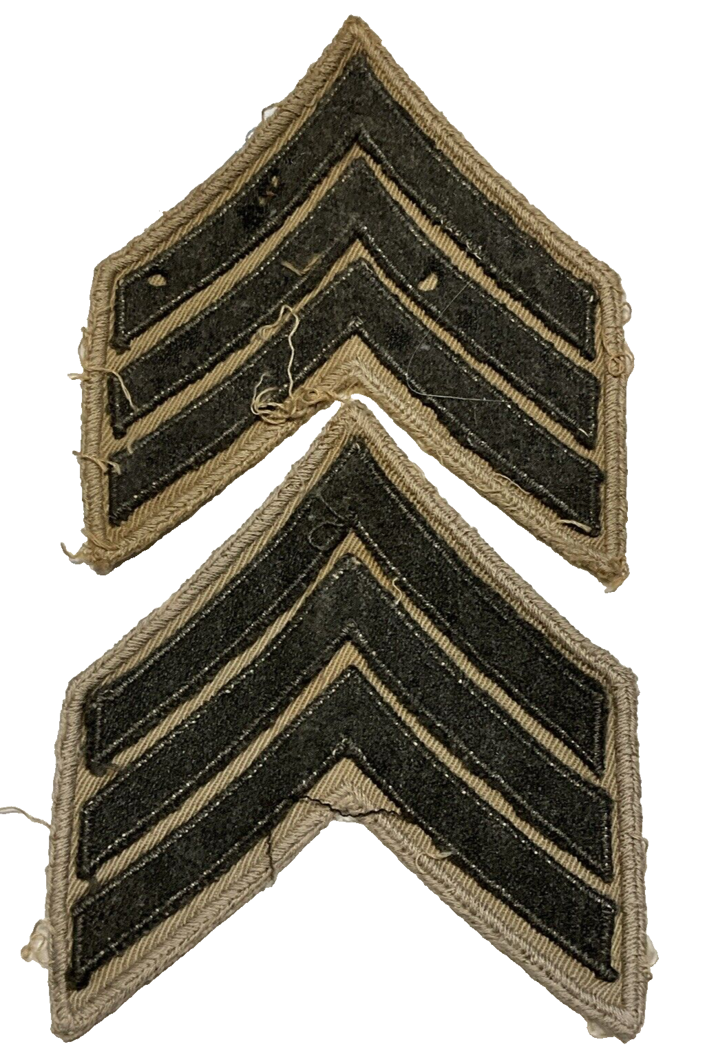 Original WWII U.S. ARMY SERGEANT CHEVRONS Felt On Cotton Khaki INSIGNIA Patch