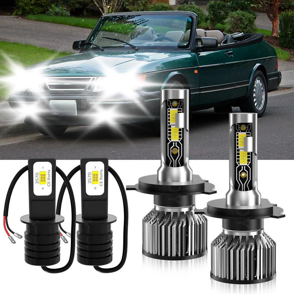 For Saab 900 1994-1998 4PCS LED Headlight+Fog Light Bulbs 6500K White Combo - Image 2 of 4