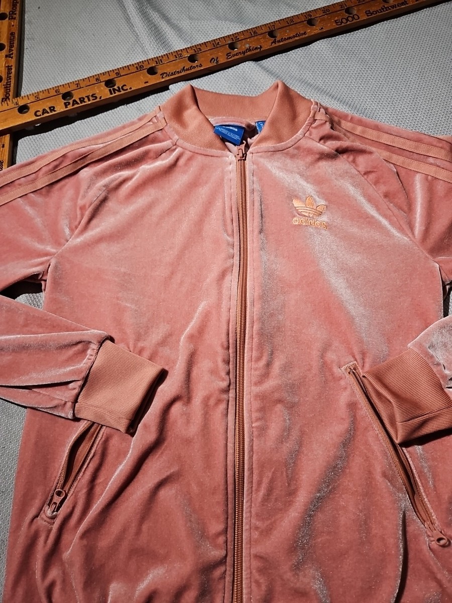 Adidas Originals Track Jacket Womens XS Pink Velvet Velour Full