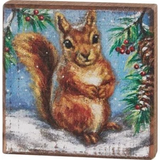 Christmas Squirrel Mini Wood Box Sign 4" x 4" | Primitives by Kathy