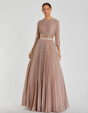 MAC DUGGAL 30700 SHIMMERING PLEATED A-LINE 3/4 SLEEVE ROSE GOLD GOWN sz 6