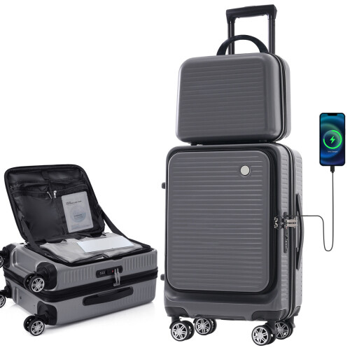 Carry-on Luggage 20Inch Front Open Luggage Lightweight Suitcase Traveling Outing-image