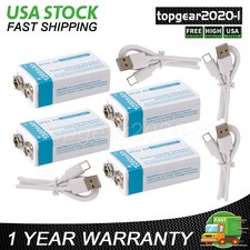 4x 9V 6F22 USB Battery 1200mAh 9Volt Li-ion Rechargeable Batteries Cable Box