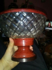Vintage Glass Pedestal Bowl Made In India Metal Base