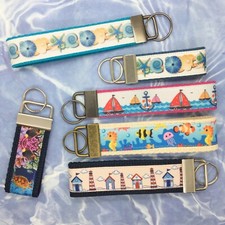 Beach Keychain Nautical Keyring Key Fob Wristlet Seashell Starfish Lighthouse