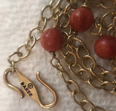 BARSE  Gold Tone Fashion Necklace  6 Coral Station Adjustable Length