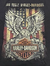 Harley Davidson T Shirt LAS VEGAS NEVADA RUSTIC EAGLE & FLAG Black Biker Tee XL