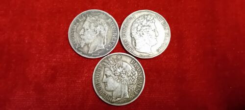 Lot 3 pieces 5 francs silver Napoleon Ceres Louis Philippe  - Picture 1 of 2