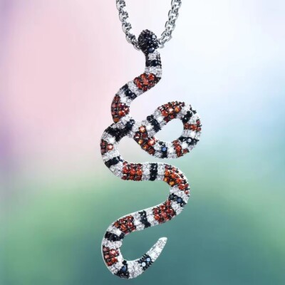 Round Cut Multi Color 14K White Gold Over Customized Snake Pendant 2.5''